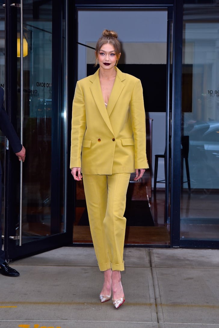 Gigi Hadid Yellow Pantsuit at Being Serena Premiere