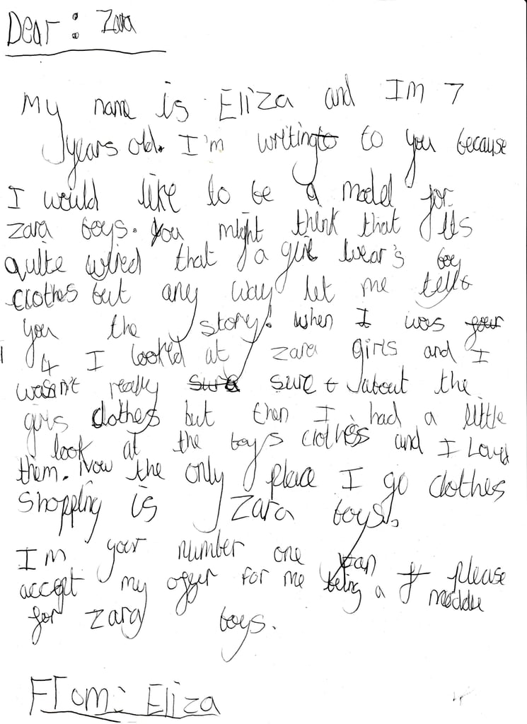 Girl Writes to Zara to Be Model For Boys' Clothes