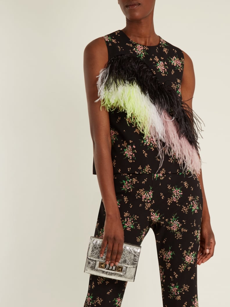 MSGM Feather-Embellished Floral-Print Crepe Top