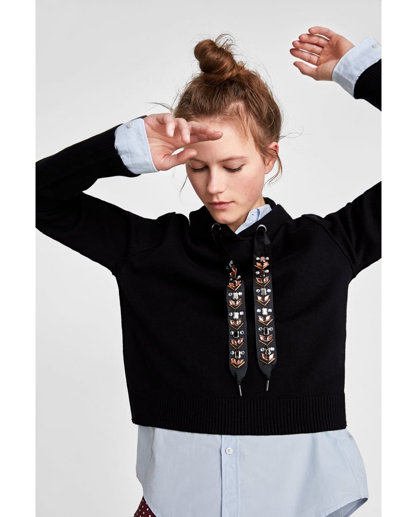 Zara Bejeweled Drawstring Sweatshirt