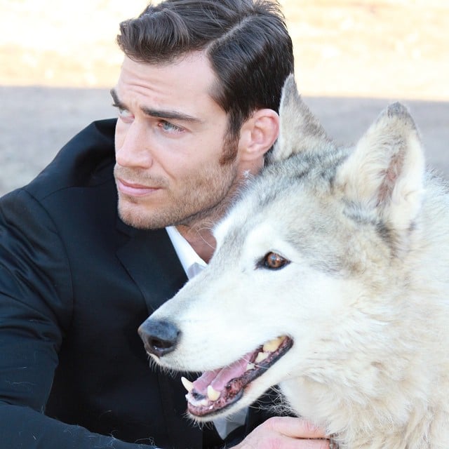 Here he is gazing off into the distance alongside a wolf.