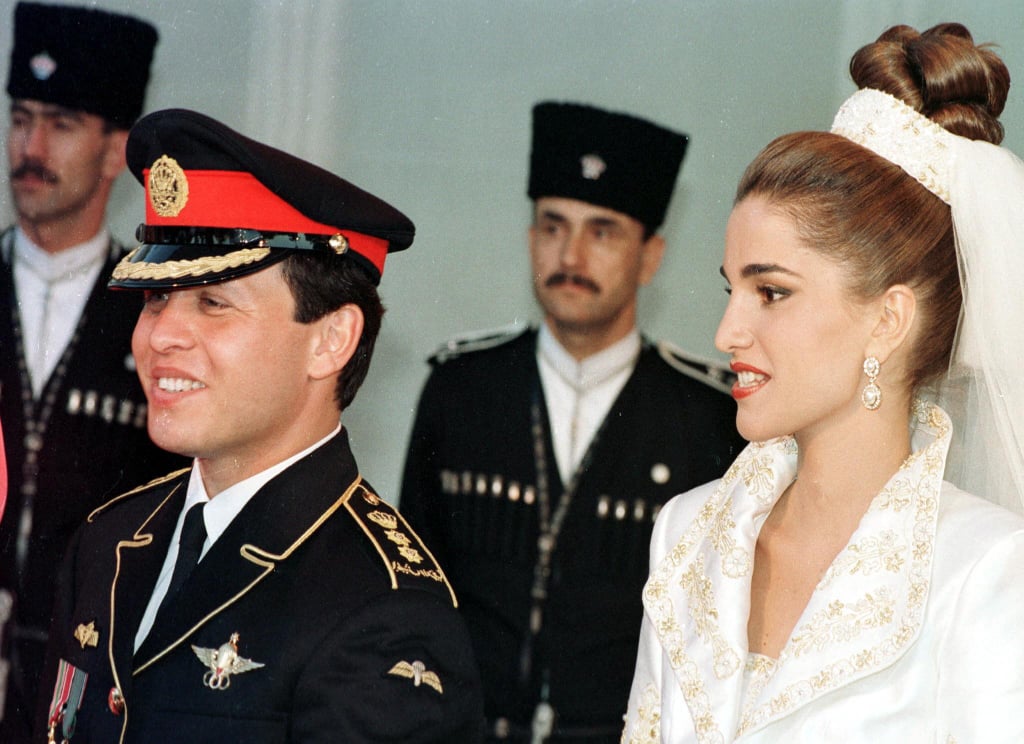 King Abdullah and Rania al Yassin
The Bride: Rania al Yassin, who was born in Kuwait to Palestinian parents. She worked for Citibank and Apple Inc.
The Groom: King Abdullah II, then a prince.
When: June 10, 1993, they had met at a dinner party in January of that year.
Where: Amman, Jordan.