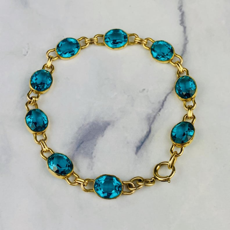 Vintage W.E. Richards Gold-Filled Blue Gemstone Bracelet