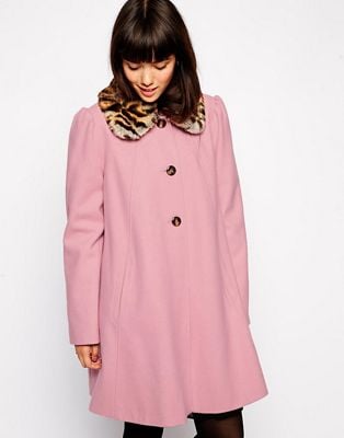 ASOS Swing Coat With Contrast Faux Fur Collar