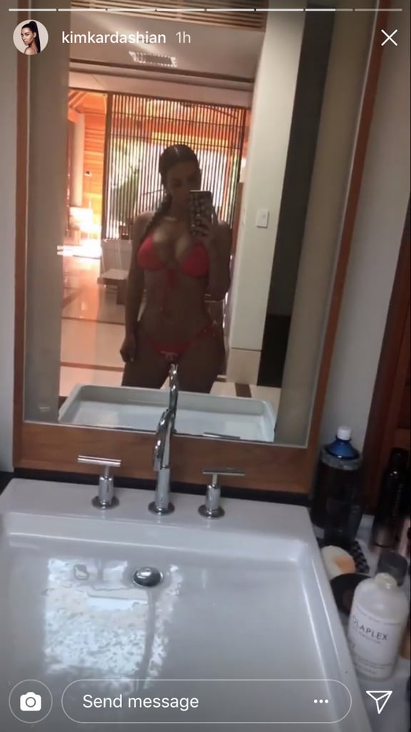 Kim Took a Selfie in Her Red Chanel Logo Bikini