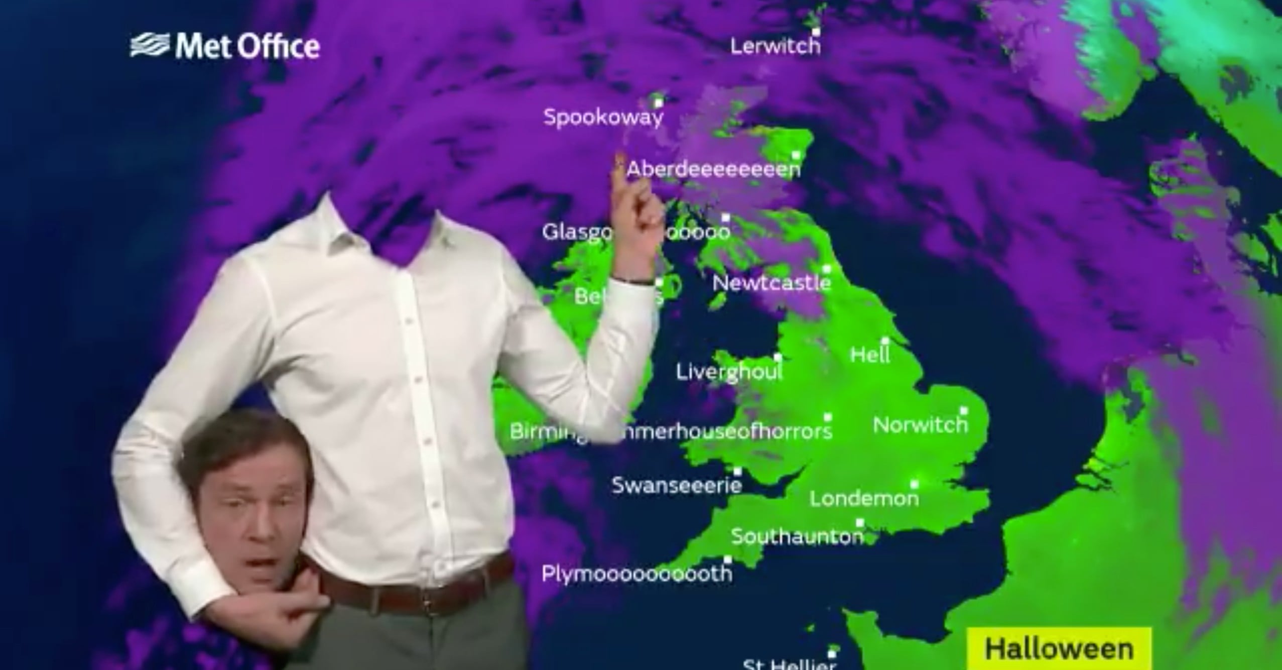 Met Office Halloween Forecast Headless Weatherman 2017 | PS News