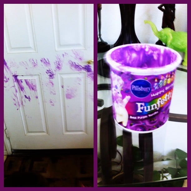 Containers of Purple Frosting (and Doors)