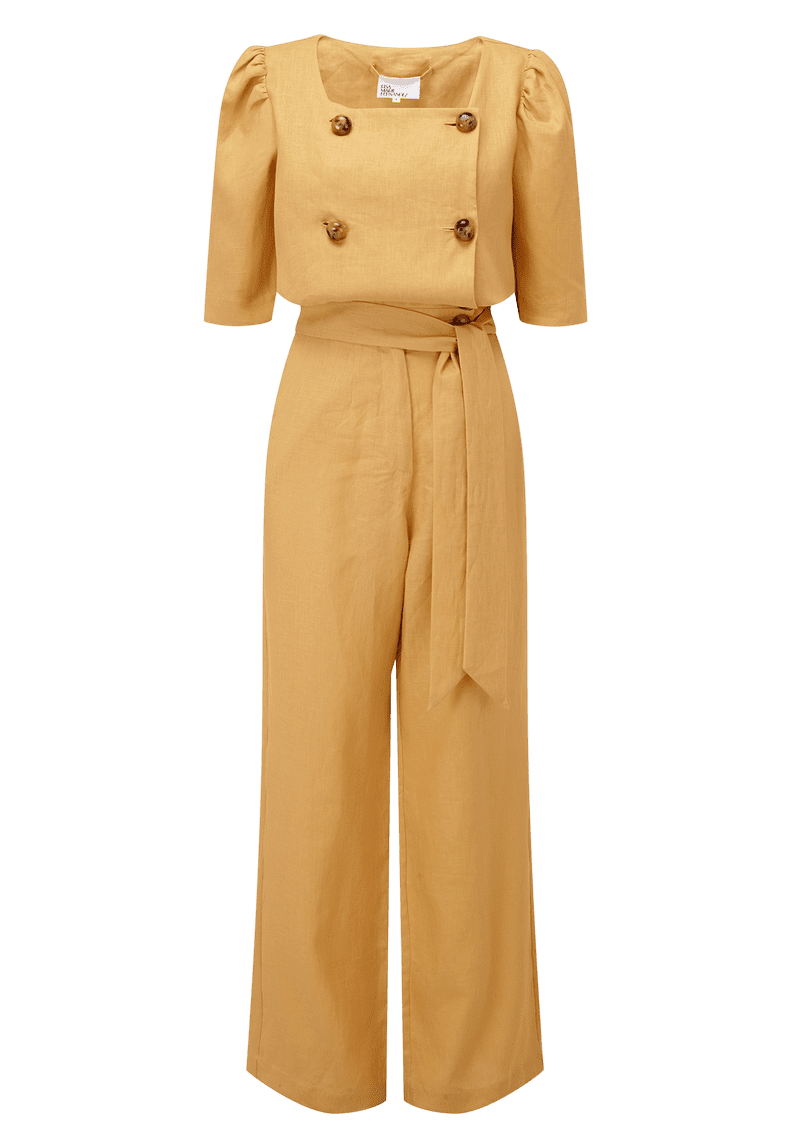 Lisa Marie Fernandez Diana Gold Linen Jumpsuit