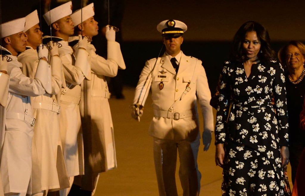 Michelle Opted For a Black Floral Wrap Dress