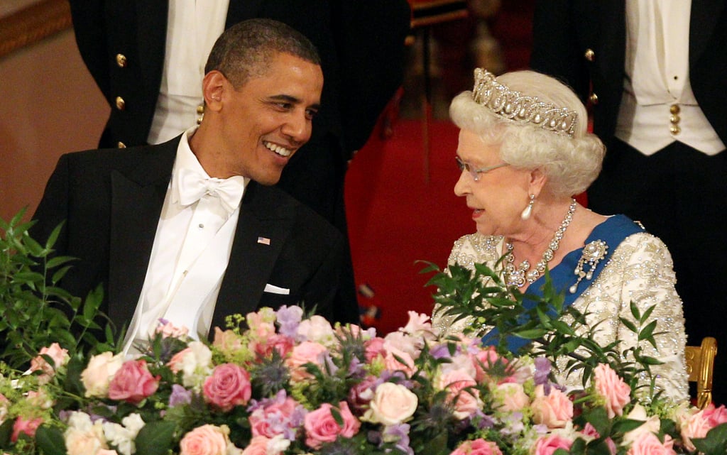 During a white tie state banquet at Buckingham Palace, the warm relationship between the queen and the former president was clear.
