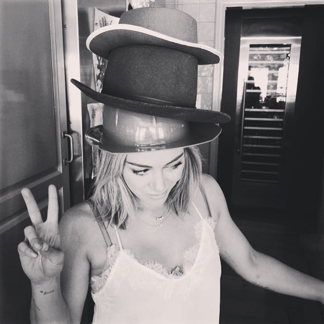 Hilary Duff wore a trio of hats.
Source: Instagram user hilaryduff