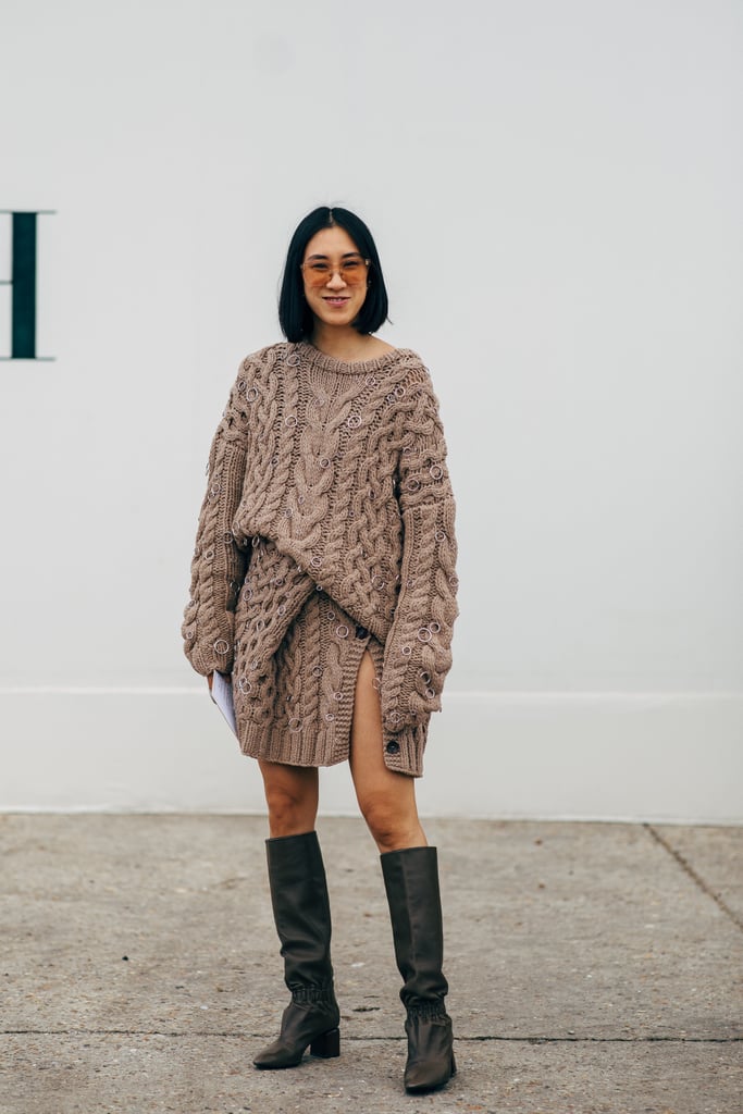 Balance a Slitted Knit With Knee-High Boots, So You're Not Showing Too Much Skin