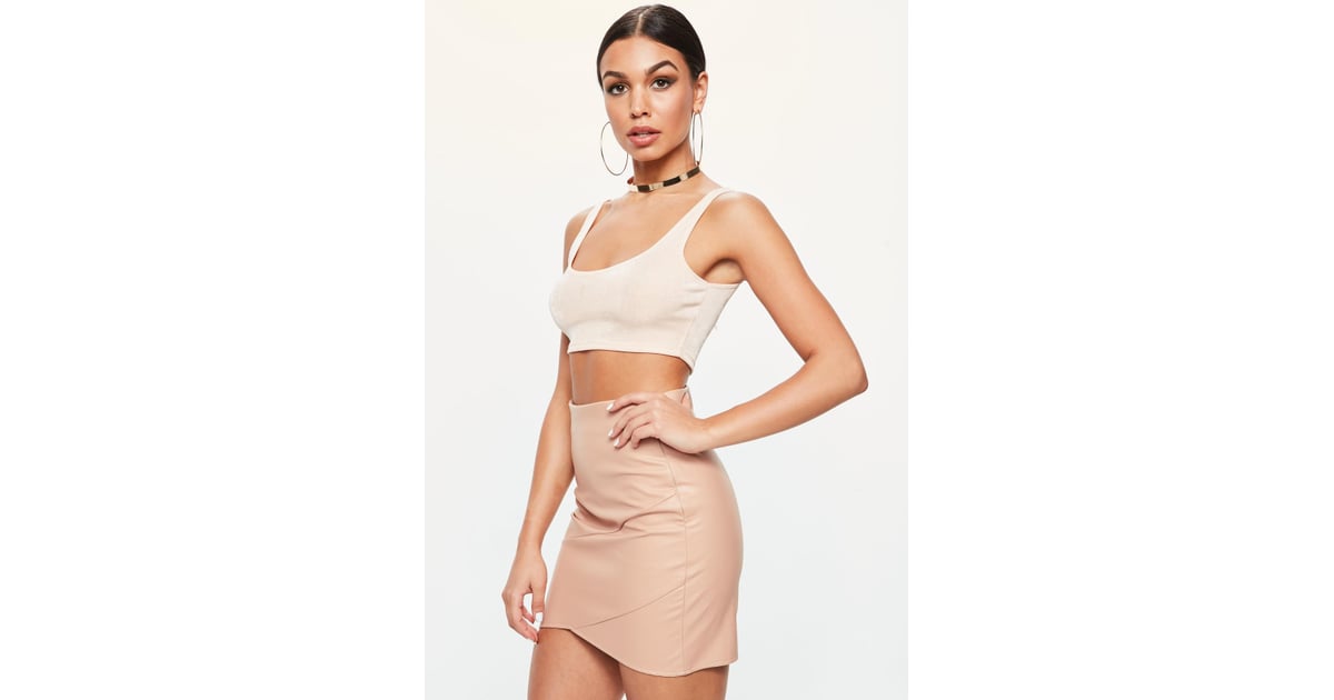 Missguided Nude Wrap Front Faux Leather Mini Skirt | Ariana Grande Louis Vuitton Skirt ...