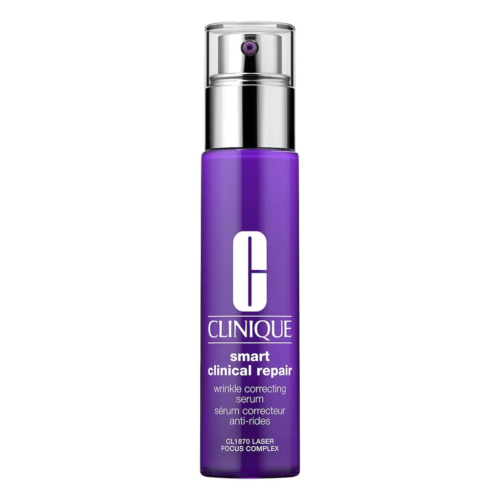 Clinique Smart Clinical Repair Wrinkle Correcting Anti-Aging Serum with 1% Retinoid ($80) 
This antiaging serum has a 1 percent retinoid blend, peptides, and hyaluronic acid that specifically targets fine lines and wrinkles. It's designed to firm over time, and the formula is lightweight and layers easily under other products, including moisturizer and makeup. Since it isn't packed with super-strong ingredients, this is great for those who want to avoid irritation at all costs.