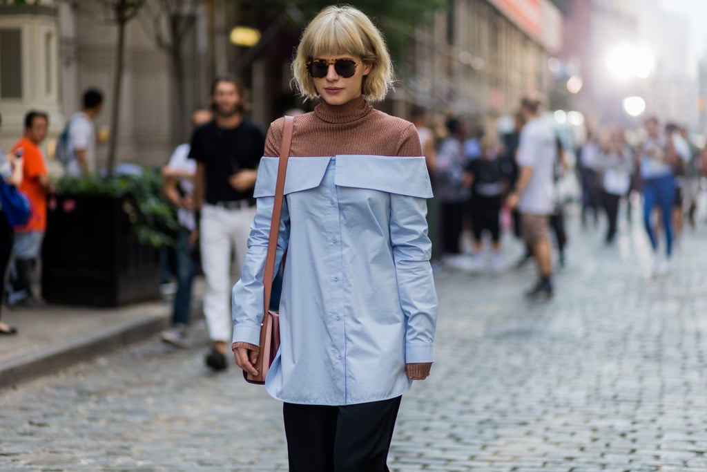 If You Have an Off-the-Shoulder Top, Wear It With a Thin Turtleneck