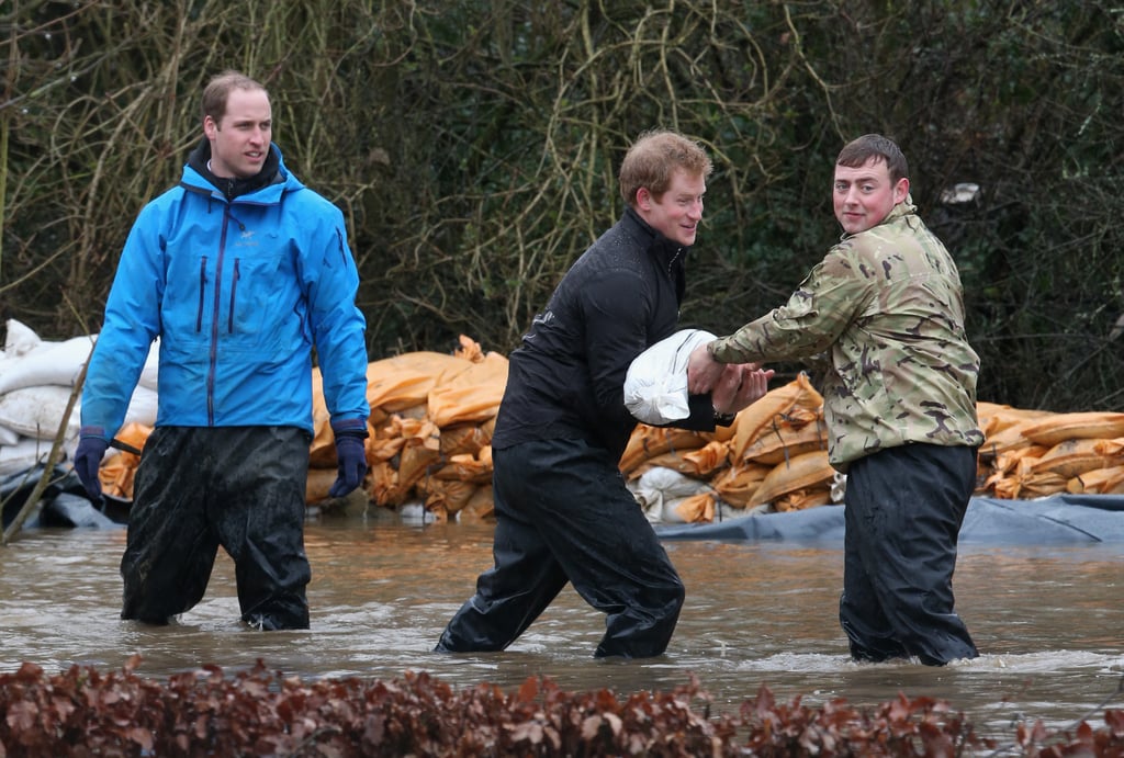 Will and Harry Volunteered to Help Flood Victims in Datchet, England