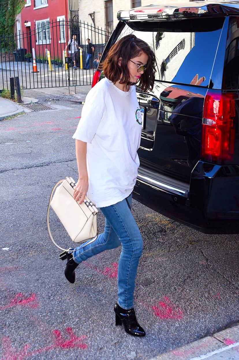 Selena Gomez Wearing Patent-Leather Louis Vuitton Boots