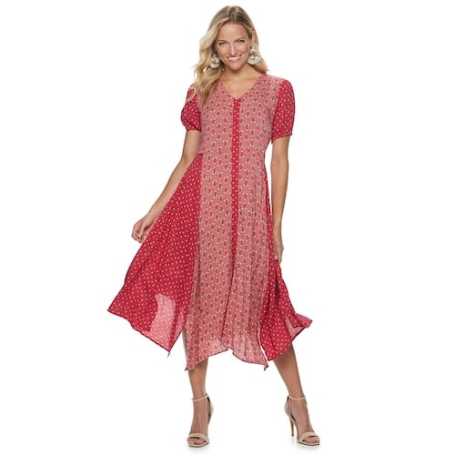 Sharagano Mixed-Print Sharkbite Hem Dress