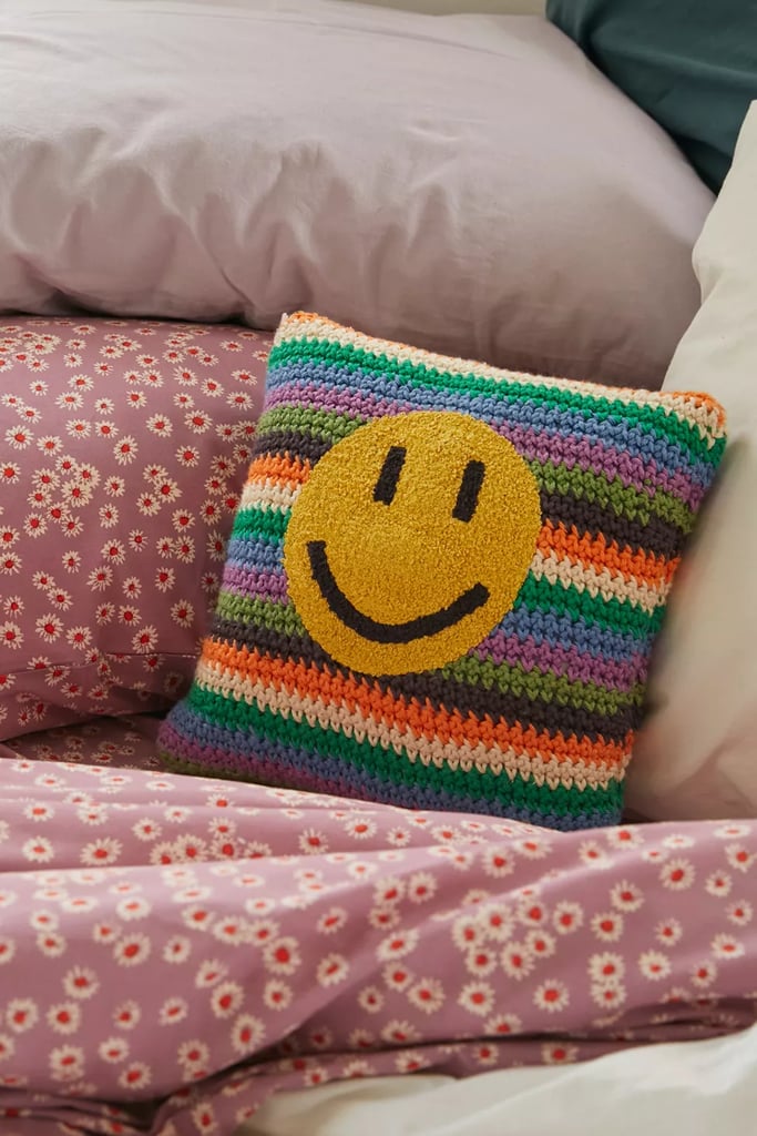 A Fun Pillow: Urban Outfitters Happy Face Mini Crochet Throw Pillow