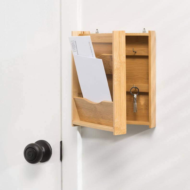 To Hide Clutter: Foundstone Laurie Bamboo Wall Mail Organizer with Key Hooks