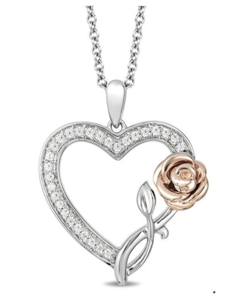 Enchanted Belle Diamond Rose and Heart Pendant