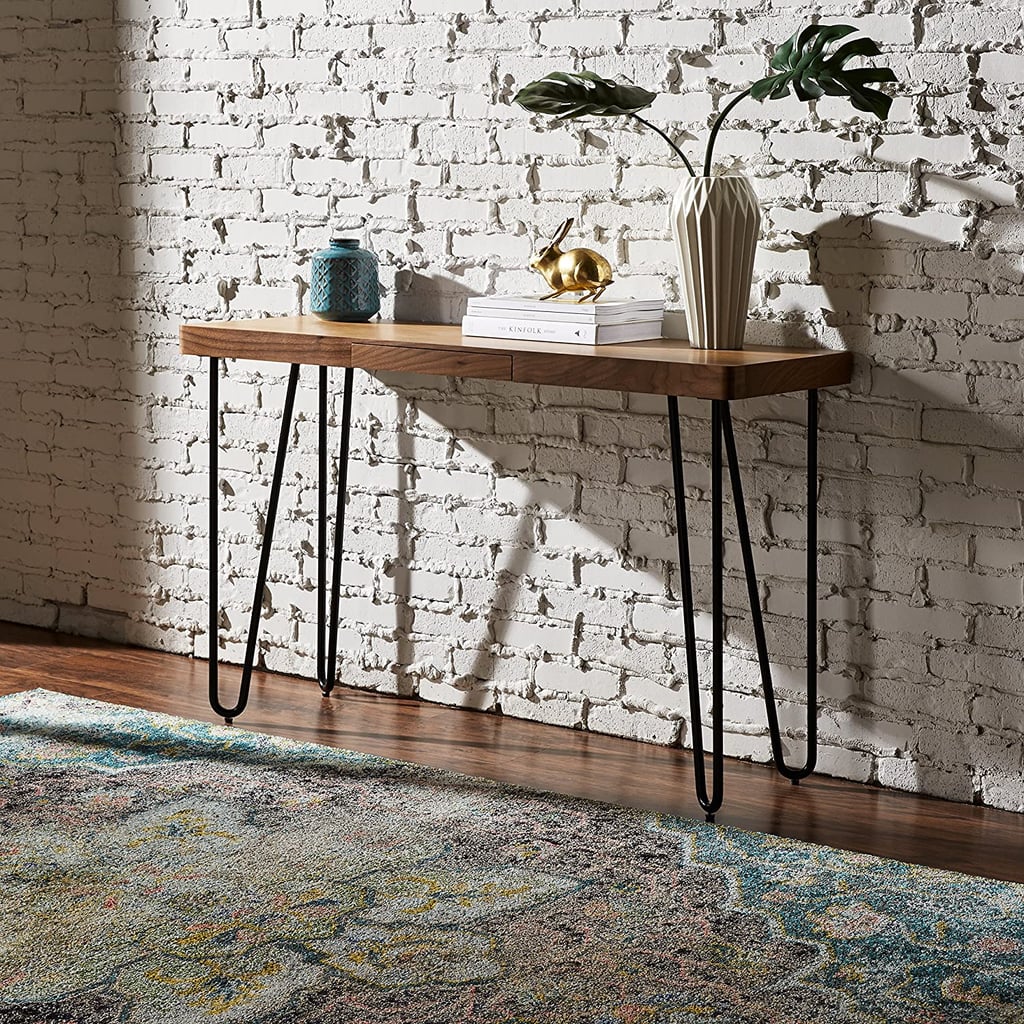 Rivet Hairpin Wood and Metal Tall Console Bar Table