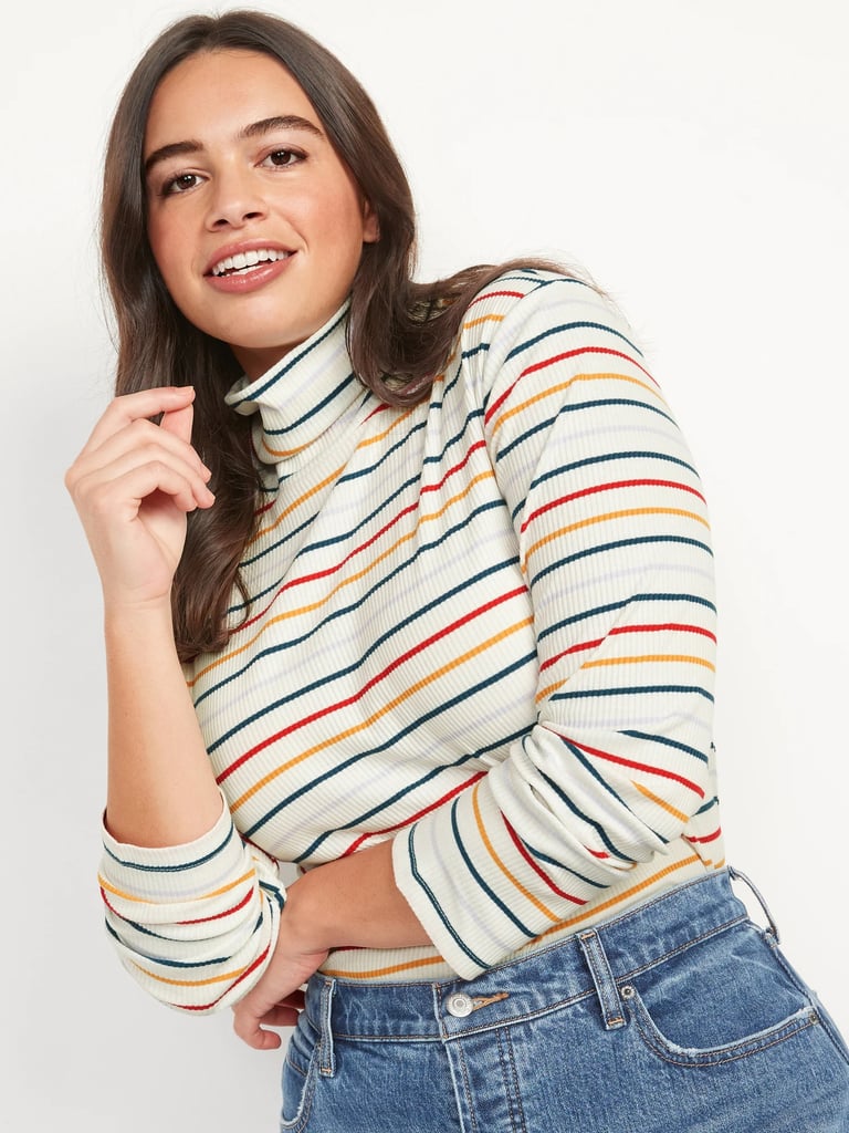 Old Navy Striped Rib-Knit Long-Sleeve Turtleneck Top