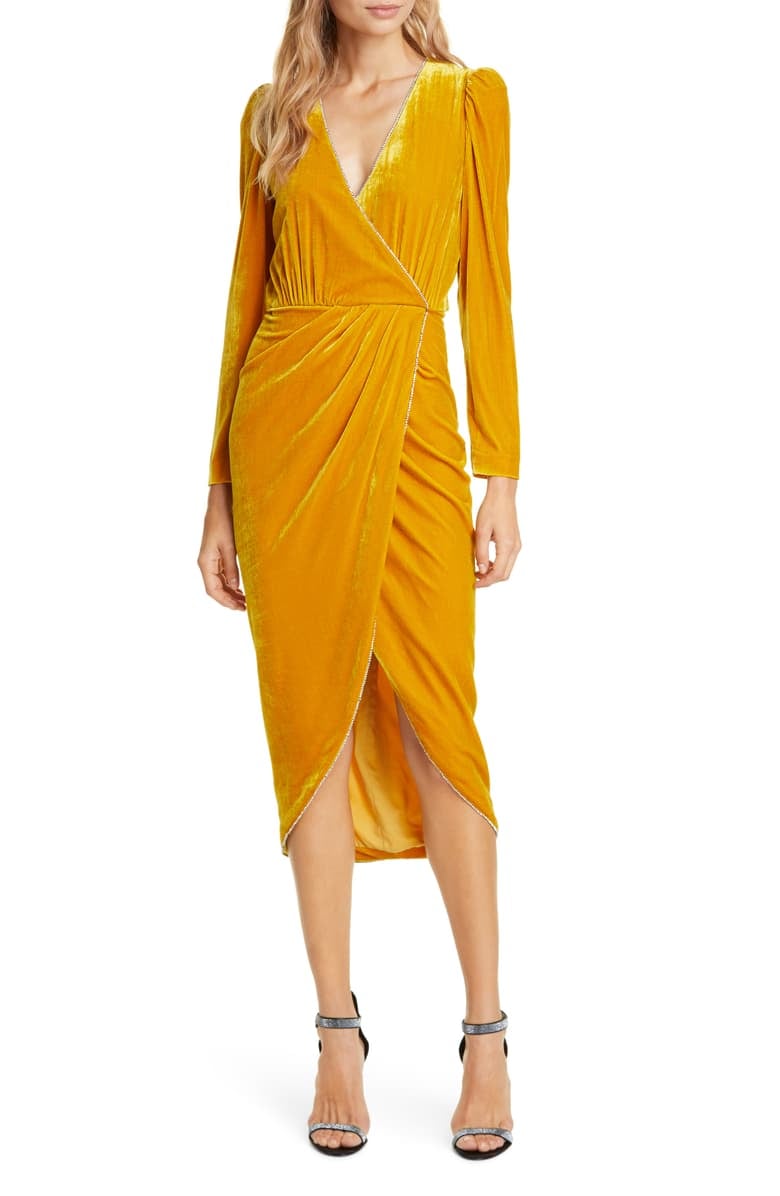 Yellow velvet dress long sleeve clearance