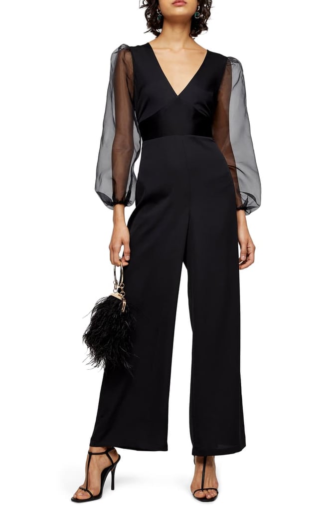 Topshop Organza Long Sleeve Jumpsuit