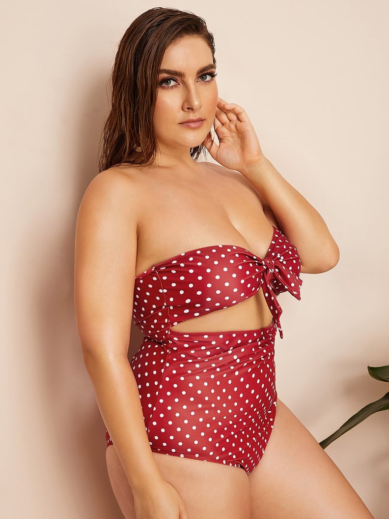 Shein Dot Print Cut-out Bandeau One Piece Swim