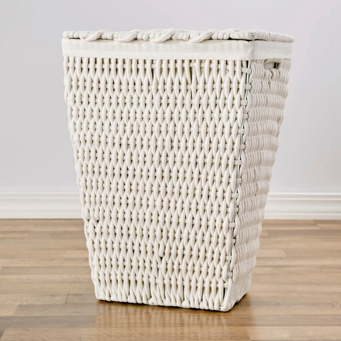 Cotton Rope Laundry Hamper With Lid in White