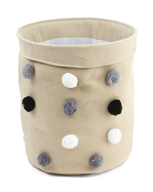 Fabric Pom Pom Accent Storage Basket