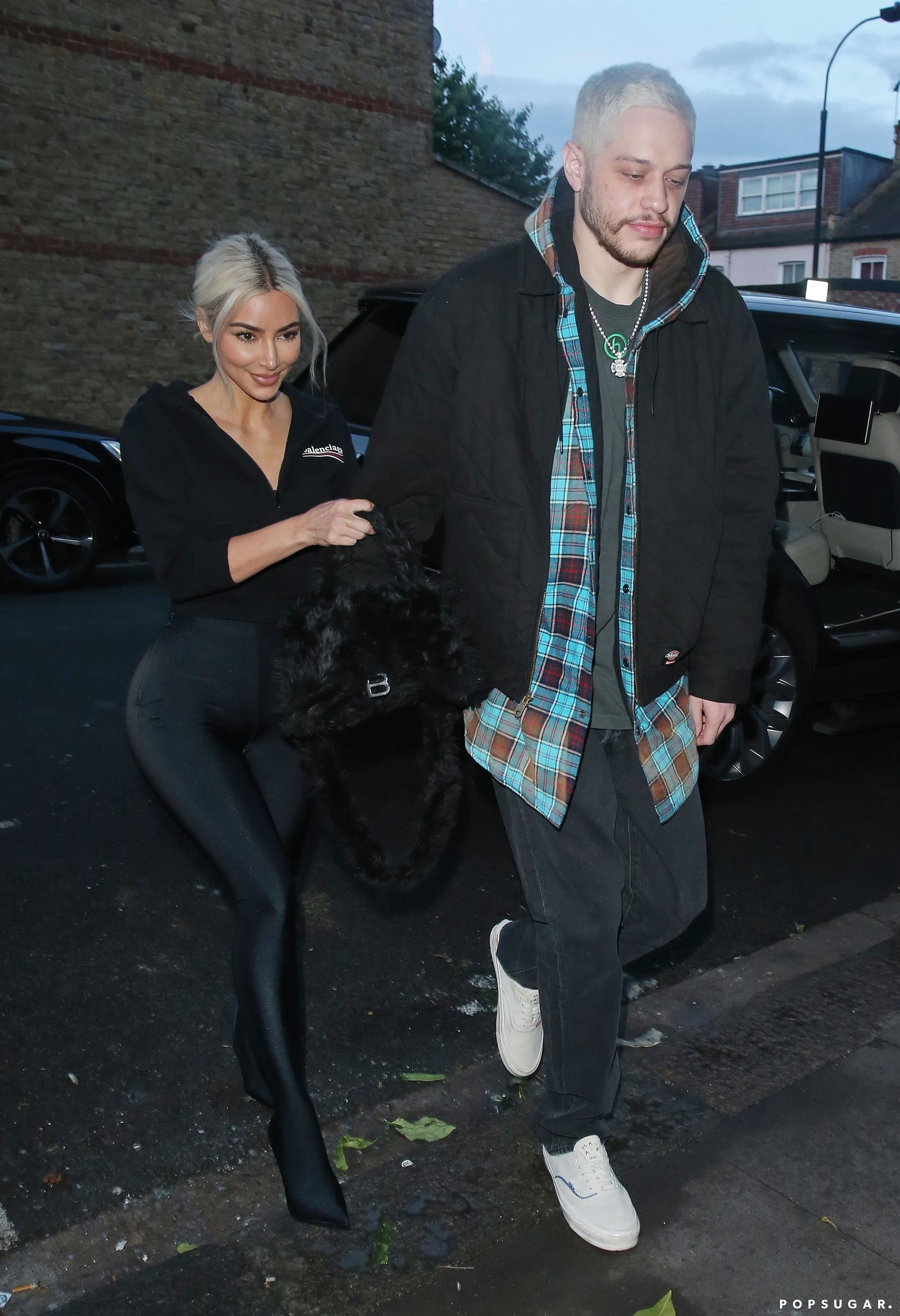 Kim Kardashian and Pete Davidson Out in London | Kim Kardashian and Pete Davidson Cozy Up in Matching All-Black Outfits | POPSUGAR Fashion Photo 3