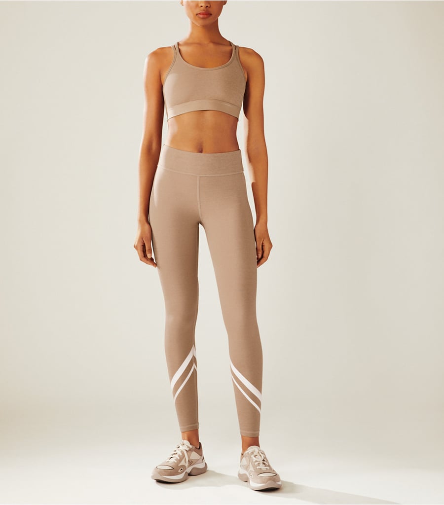 Tory Sport Mélange Cross-Back Bra and Chevron Side-Pocket Leggings