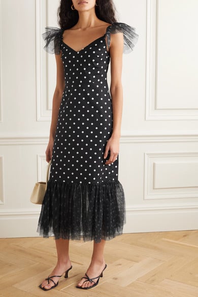 Staud Marwa Ruffled Polka-Dot Cotton-Blend and Tulle Midi Dress