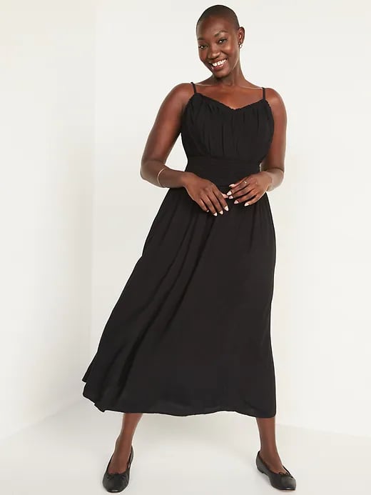 FITTED WAIST MIDI DRESS - Black