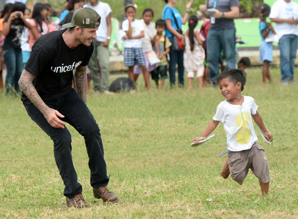 David Beckham Plays Soccer With Kids in the Philippines