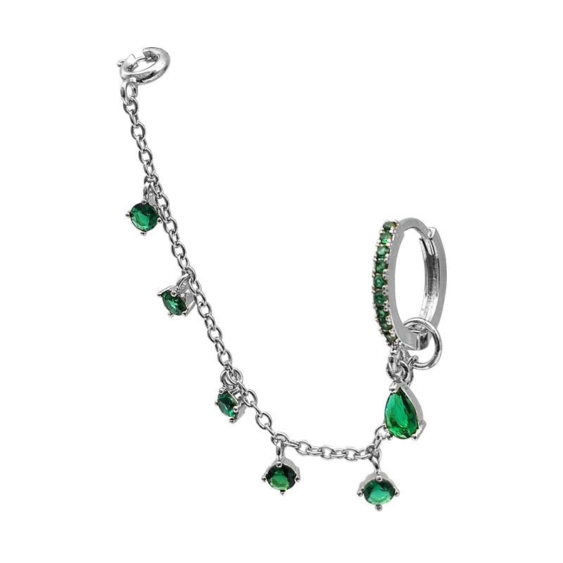 Silver Green Droplet Hoop & Chain