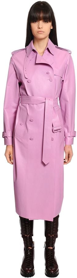 pink leather trench coat