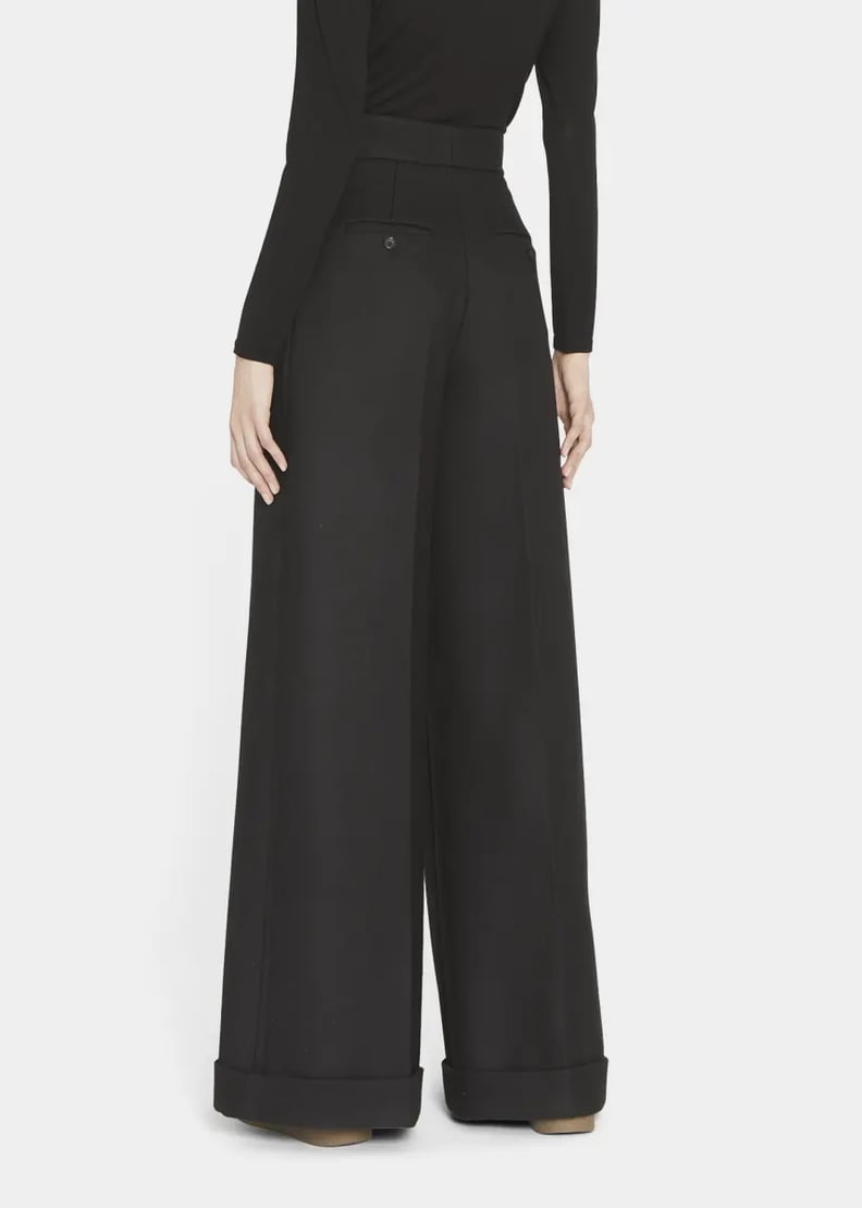 Max Mara Flou Long Wide-Leg Cuffed Wool Trousers