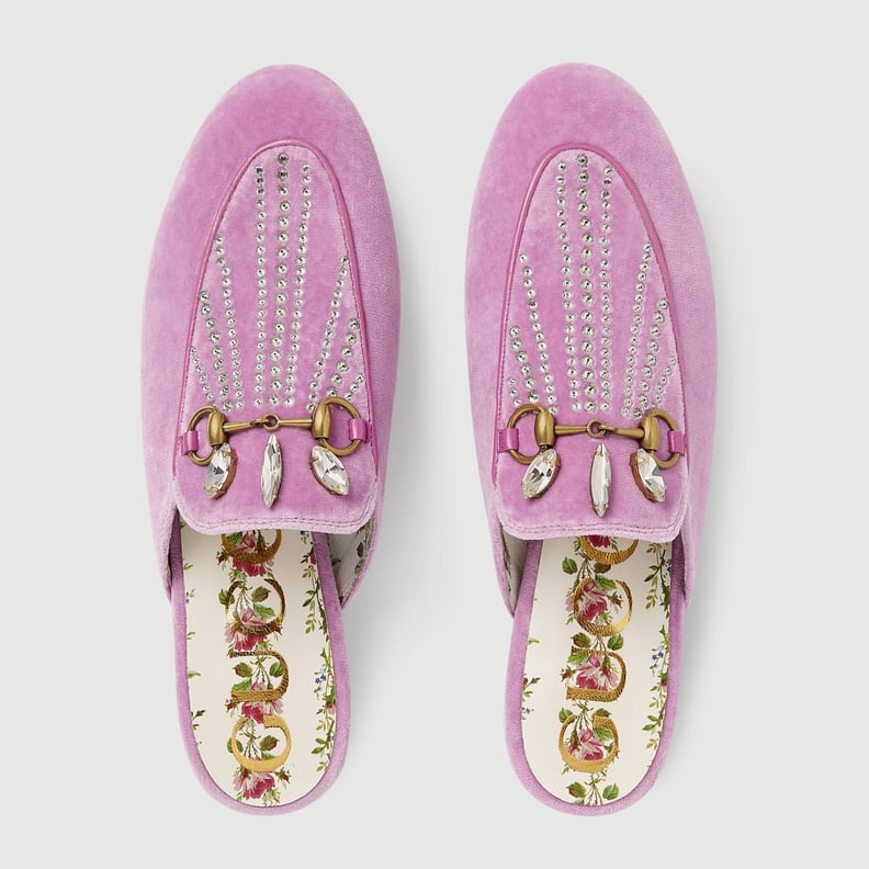 Gucci Princetown Velvet Slippers With Crystals