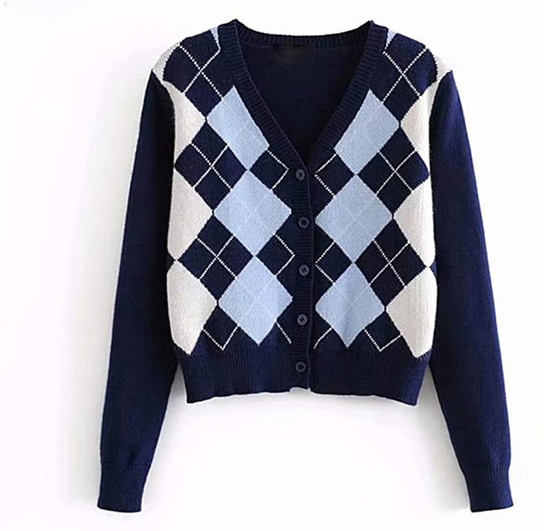 Sllsky Argyle Pattern Long Sleeve Sweater Cardigan