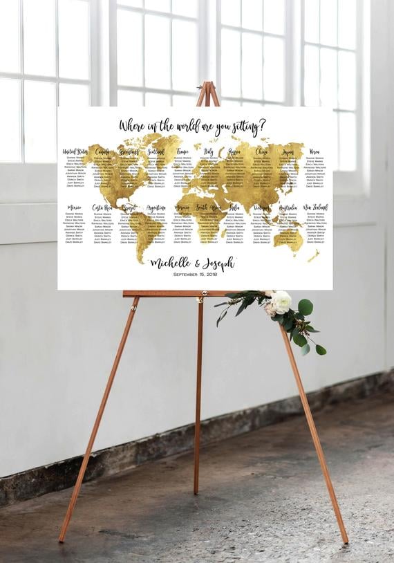 Editable Gold World Map Seating Chart