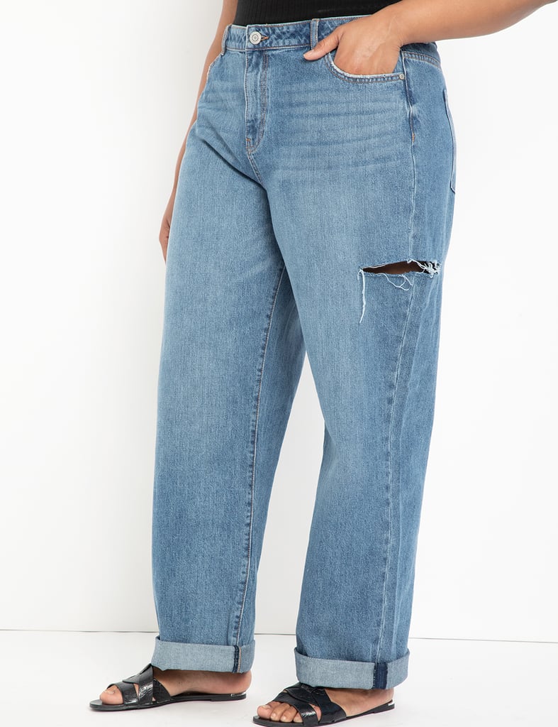 Eloquii Distressed Wide Leg Jean with Roll Cuff ($90)