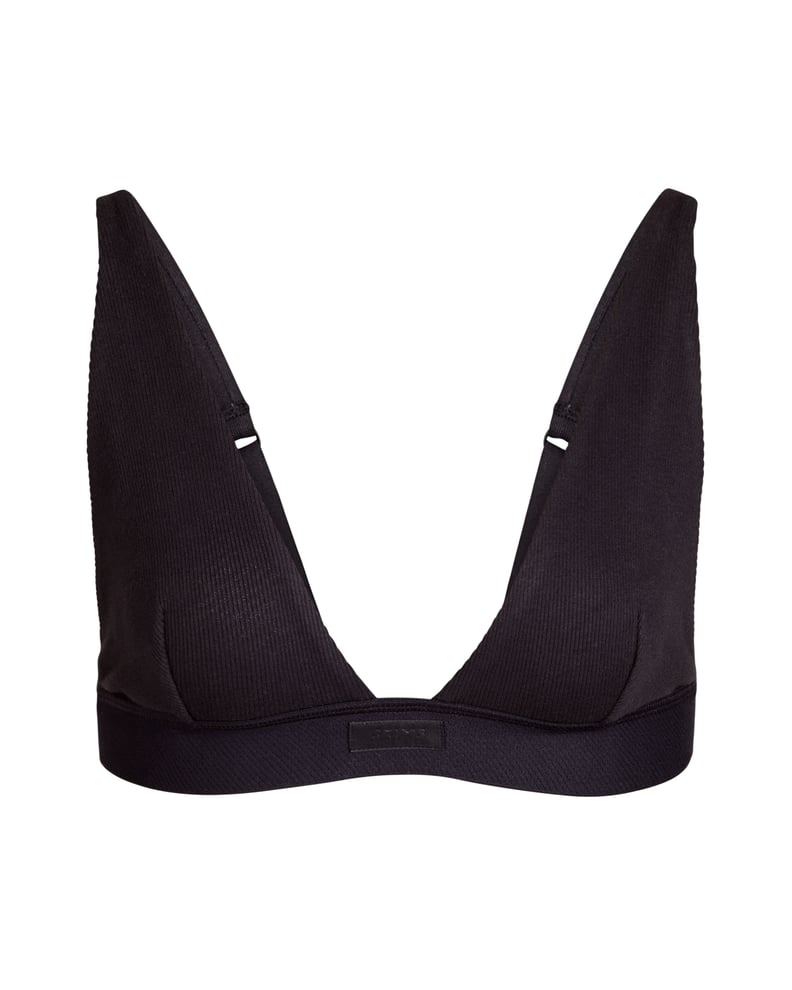 Skims Cotton Plunge Bralette in Soot