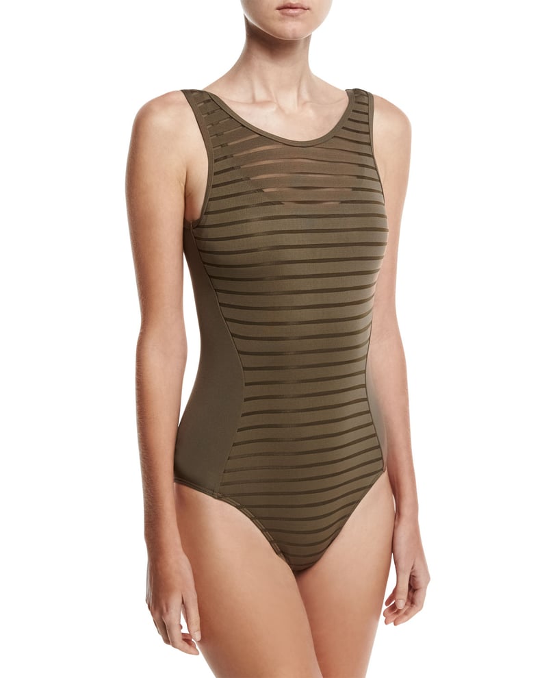 Jets Parallels Mastectomy Ribbed Mesh One-Piece Swimsuit