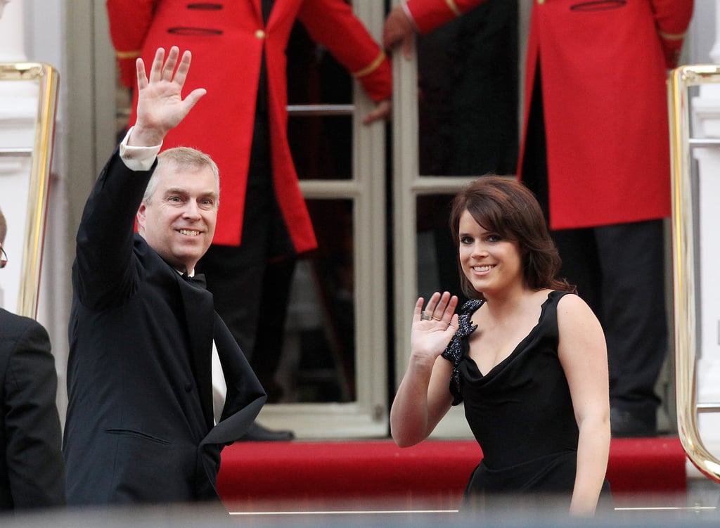 With her father Prince Andrew, Princess Eugenie made her way into a party before Prince William and Kate Middleton's wedding in April 2011.