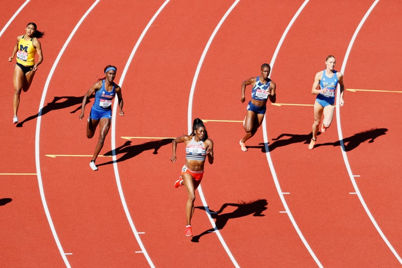 EUGENE, OREGON - JUNE 18: Kendall Ellis competes in the first round of the Women's 400 Meter during day one of the 2020 U.S. Olympic Track & Field Team Trials at Hayward Field on June 18, 2021 in Eugene, Oregon. (Photo by Steph Chambers/Getty Images)