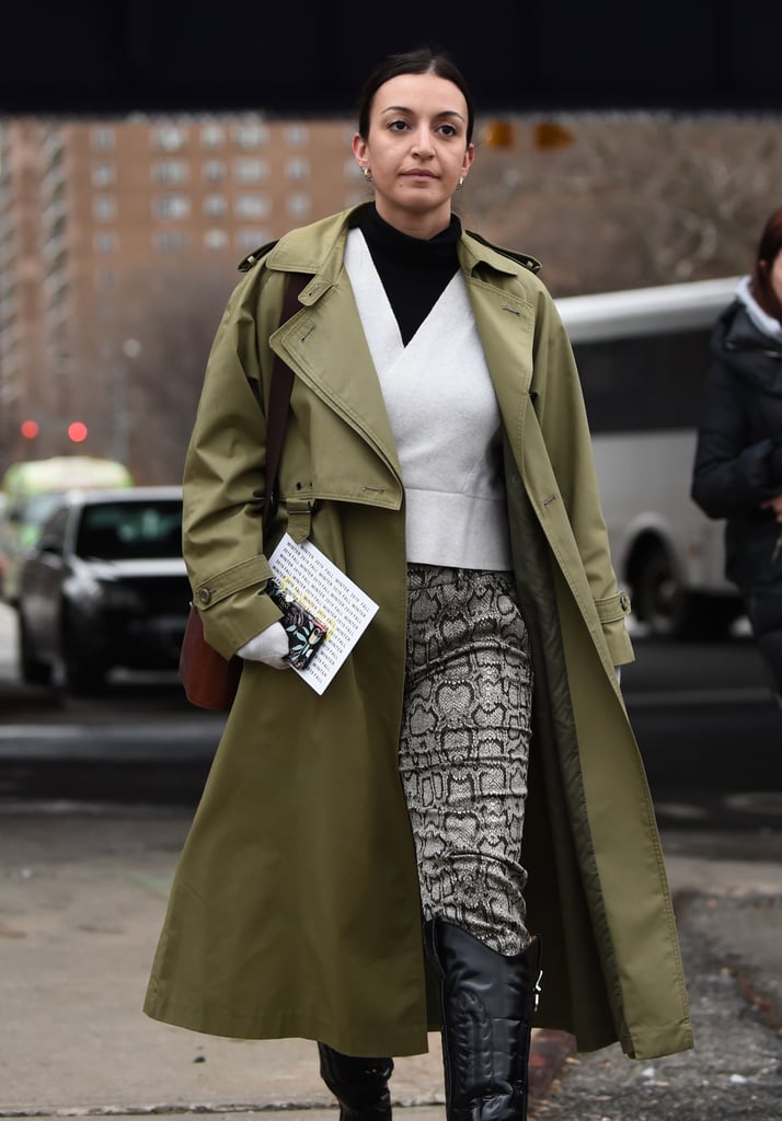 Pair a snake-print piece with army green for a neutral but trendy outfit.