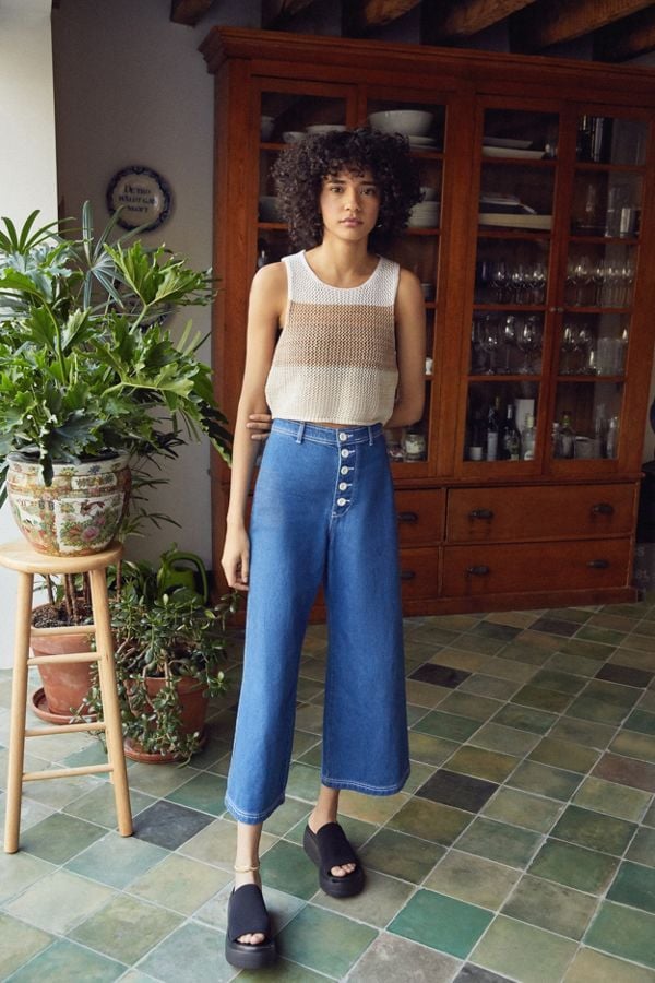 Button fly wide leg deals jeans